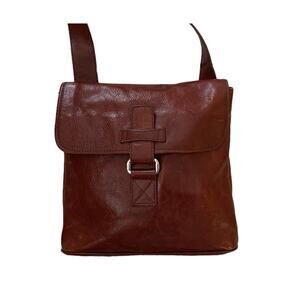 Vintage VERA PELLE Cinnamon Brown Leather Messenger Crossbody Bag ITALY Unisex